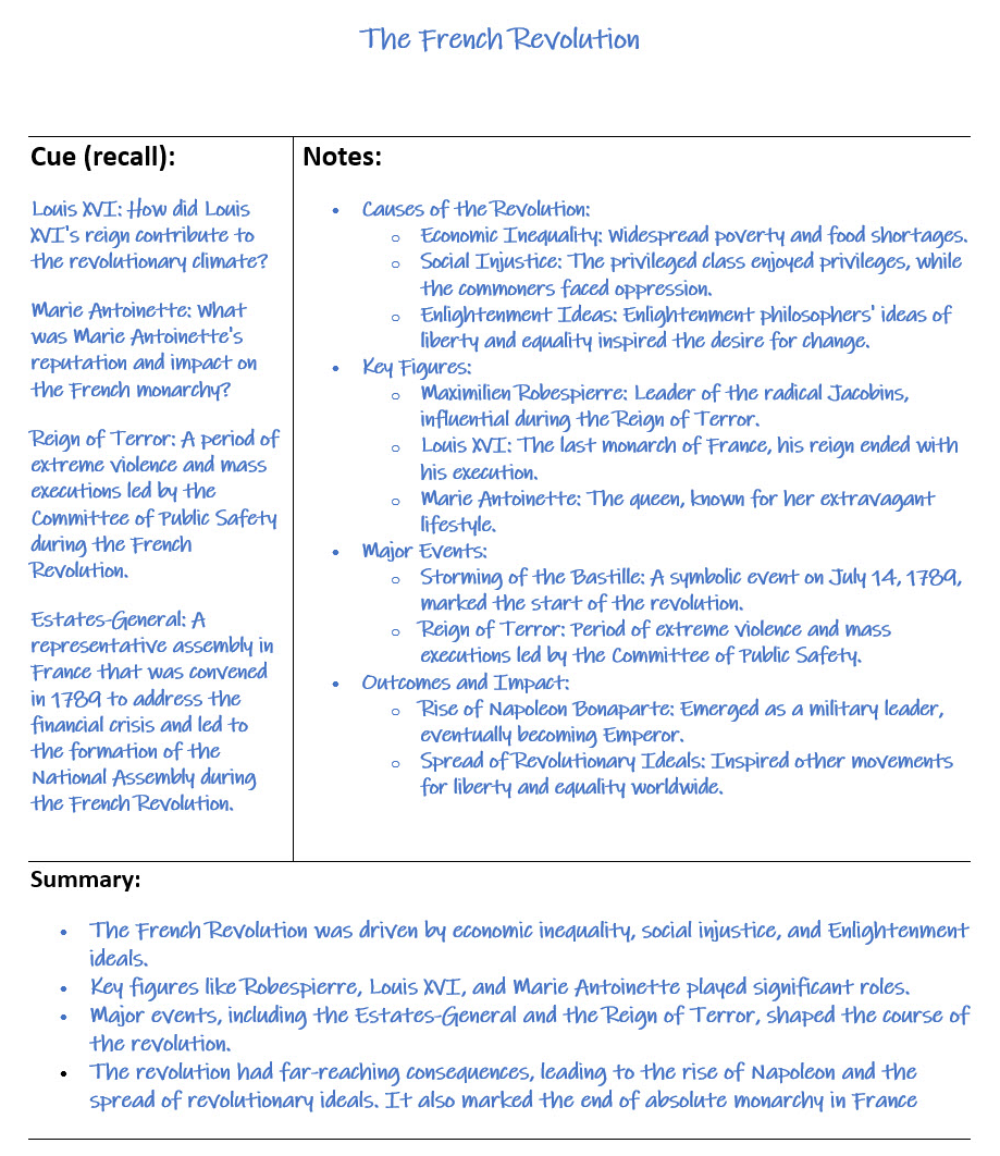 Cornell note-taking example