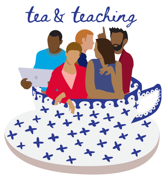 Graduate teaching assistants congregate in a giant teacup to connect and network with their peers